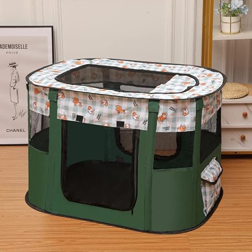 Faltbarer Hund Katze Laufgitter Welpe Kätzchen Laufgitter Tragbarer Hund Übung Zwinger Indoor Haustier Tier Laufgitter Hund Katze Kiste Für Outdoor Travel Camping, Mit Aufbewahrungstasche,Grün,L von DOPORA