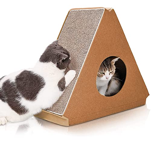 Griffoir Triangle Pour Chat, Lit En Carton Ondulé Avec Cataire, Maison À Gratter Pour Chats Et Chatons, Tapis À Gratter Pour Chat Lounge 6 Côtés Utilisables Recyclable,Marron von DOPORA