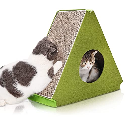 Griffoir Triangle Pour Chat, Lit En Carton Ondulé Avec Cataire, Maison À Gratter Pour Chats Et Chatons, Tapis À Gratter Pour Chat Lounge 6 Côtés Utilisables Recyclable,Vert von DOPORA