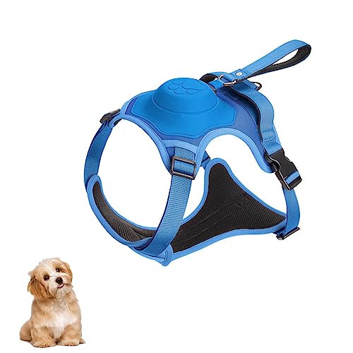 Hundegeschirr Und Einziehbare Leine, All-In-One, Automatischer Bruchschutz, Flexibles Seil, Verdrehsicher, Verstellbare, Atmungsaktive H-Förmige Haustierleine,Blau,L von DOPORA