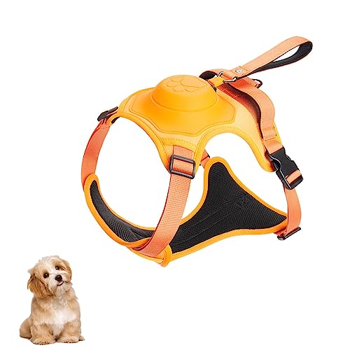 Hundegeschirr Und Einziehbare Leine, All-In-One, Automatischer Bruchschutz, Flexibles Seil, Verdrehsicher, Verstellbare, Atmungsaktive H-Förmige Haustierleine,Gelb,XL von DOPORA