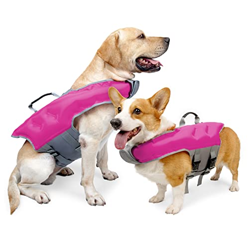 Hundeschwimmweste, Hundeschwimmweste Zum Schwimmen, Haustiersicherheitsweste Für Hunde, Hundeschwimmweste Mit Rettungsgriff Zum Bootfahren,Rosa,L von DOPORA