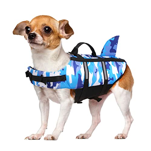 Hundeschwimmweste Mit Haifischflosse, Verstellbare Schwimmweste Für Haustiere Mit Reflektierenden Streifen Und Rettungsgriff, Rettungsring,B,L von DOPORA