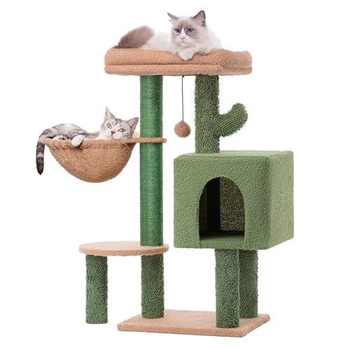 Kaktus-Katzenbaum, Katzenturm, Katzenwohnung Für Hauskatzen Mit Großer Gepolsterter Sitzstange, Bequemer Hängematte, Katzenkratzbaum Und Baumelndem Ball,B von DOPORA