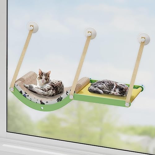 Katzen-Fenstersitzstange, 2-In-1 Große Katzenhängematte Für Hauskatzen, Atmungsaktive Und Waschbare Katzensitzstange, Mit Robustem Katzenkratzbrett,Grün Katzen-Fenstersitzstange, 2-In-1 Große Katzenhängematte Für Hauskatzen, Atmungsaktive Und Waschbare Katzensitzstange, Mit Robustem Katzenkratzbrett,Grün von DOPORA