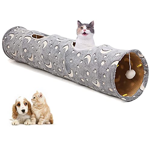 Katzen-Tunnelröhre Mit Plüschballspielzeug, Zusammenklappbar, Selbstleuchtend, Photolumineszenz, Für Kleintiere, Haustiere, Hasen, Kätzchen, Frettchen, Welpen,A von DOPORA