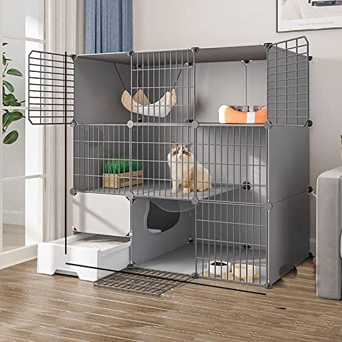 Katzenkäfige Indoor, Katzenkäfig Mit Katzentoilette, DIY-Katzenlaufstall, Großer Auslaufplatz, Ideal Für Katzen,Grau von DOPORA