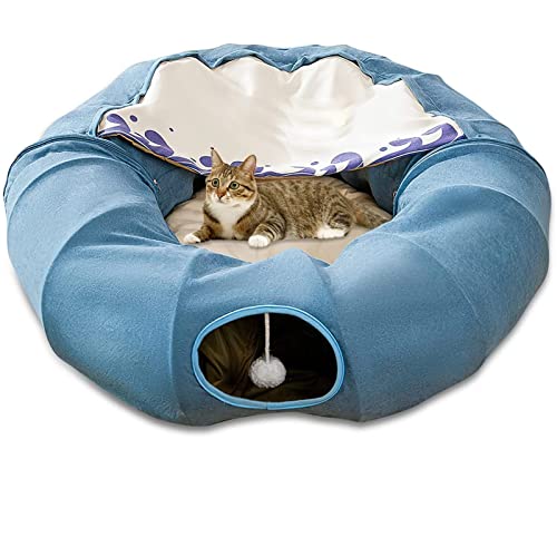 Katzentunnel, Katzenbett Für Drinnen, Haustierhöhlenbett Mit 1 Hängenden Kratzbällen, Zusammenklappbarer Runder Katzentunnel, Katzentunnelbett,Blau Katzentunnel, Katzenbett Für Drinnen, Haustierhöhlenbett Mit 1 Hängenden Kratzbällen, Zusammenklappbarer Runder Katzentunnel, Katzentunnelbett,Blau von DOPORA