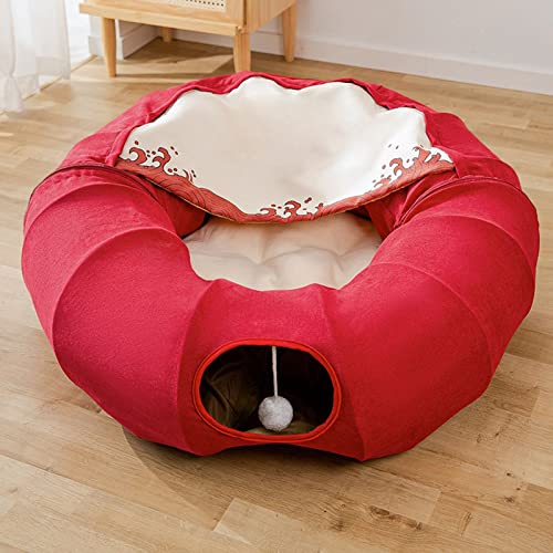 Katzentunnel, Katzenbett Für Drinnen, Haustierhöhlenbett Mit 1 Hängenden Kratzbällen, Zusammenklappbarer Runder Katzentunnel, Katzentunnelbett,Rot Katzentunnel, Katzenbett Für Drinnen, Haustierhöhlenbett Mit 1 Hängenden Kratzbällen, Zusammenklappbarer Runder Katzentunnel, Katzentunnelbett,Rot von DOPORA