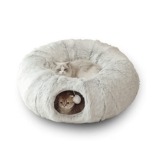 Katzentunnelbett – Flauschige Katzenbetthöhle Mit Zusammenklappbarem Donut-Tunnel Und Waschbarer Matte; Multifunktionales Katzenspielzeug Mit Hängenden Bällen von DOPORA