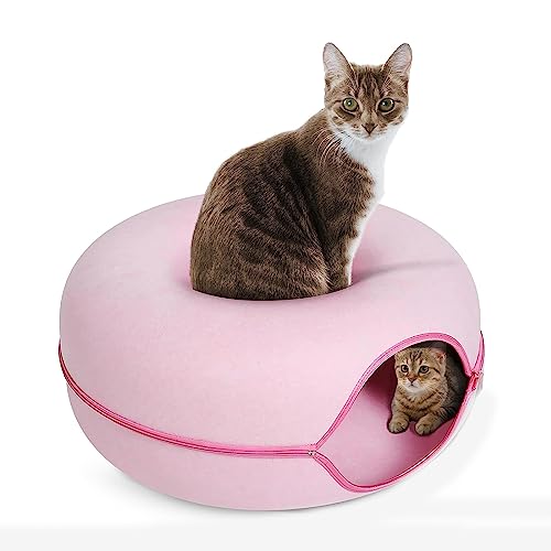 Katzentunnelbett Für Hauskatzen, Katzenbett, Katzen-Donut-Höhle, Kratzfestes Versteckspielzeug Für Katzen,Rosa,M von DOPORA