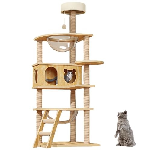 Kratzbaum Für Hauskatzen, Holz-Kratzbaum Mit Gemütlicher Katzenwohnung, Kratzbaum, Durchsichtige Schüssel, Katzenturm Für Große Katzen von DOPORA