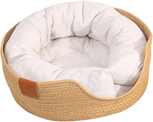 Moderne Handgewebte Rattan-Katzenbetten Mit Kissen, Weich, Abriebfest, Waschbar, Abnehmbares Hundebett, Katzennest, Katzenhaus Für Kätzchen, Spielen, Ausruhen, Entspannen,L von DOPORA