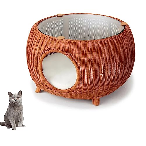 Moderner Beistelltisch Für Katzen-Iglu, Höhlenhaus Zum Verstecken Von Kätzchen, Waschbares Katzenbett-Kissen, Niedliche Haustiermöbel Aus Rattan,Braun Moderner Beistelltisch Für Katzen-Iglu, Höhlenhaus Zum Verstecken Von Kätzchen, Waschbares Katzenbett-Kissen, Niedliche Haustiermöbel Aus Rattan,Braun von DOPORA
