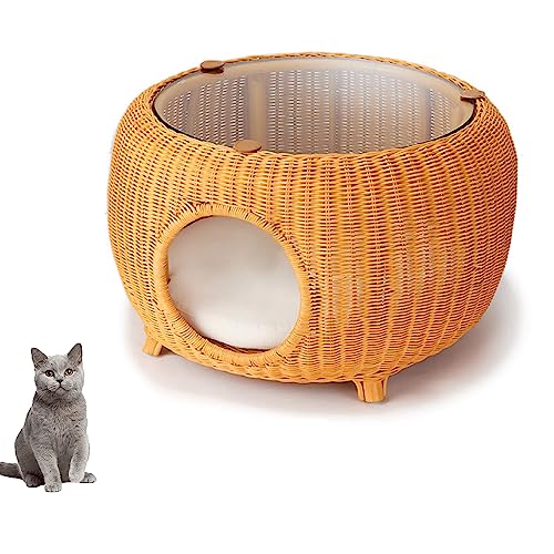 Moderner Beistelltisch Für Katzen-Iglu, Höhlenhaus Zum Verstecken Von Kätzchen, Waschbares Katzenbett-Kissen, Niedliche Haustiermöbel Aus Rattan,Gelb Moderner Beistelltisch Für Katzen-Iglu, Höhlenhaus Zum Verstecken Von Kätzchen, Waschbares Katzenbett-Kissen, Niedliche Haustiermöbel Aus Rattan,Gelb von DOPORA