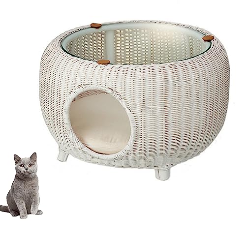 Moderner Beistelltisch Für Katzen-Iglu, Höhlenhaus Zum Verstecken Von Kätzchen, Waschbares Katzenbett-Kissen, Niedliche Haustiermöbel Aus Rattan,Weiß Moderner Beistelltisch Für Katzen-Iglu, Höhlenhaus Zum Verstecken Von Kätzchen, Waschbares Katzenbett-Kissen, Niedliche Haustiermöbel Aus Rattan,Weiß von DOPORA