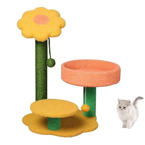 Niedlicher Kratzbaum, Sonnenblumen-Katzen-Klettergerüst, Indoor-Katze Mit Vollem Sisal-Kratzbaum, Sitzstange, Sprungplattform, Kleines Kratzbaum-Aktivitätszentrum,L von DOPORA