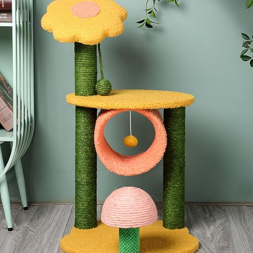 Niedlicher Kratzbaum, Sonnenblumen-Katzen-Klettergerüst, Indoor-Katze Mit Vollem Sisal-Kratzbaum, Sitzstange, Sprungplattform, Kleines Kratzbaum-Aktivitätszentrum,XL von DOPORA