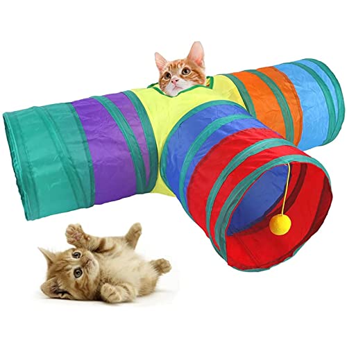 Pet Cat Tunnel Cat Rainbow Three Channel Interactive Cat Toy Drill Bucket Faltbares Katzenspielzeug von DOPORA