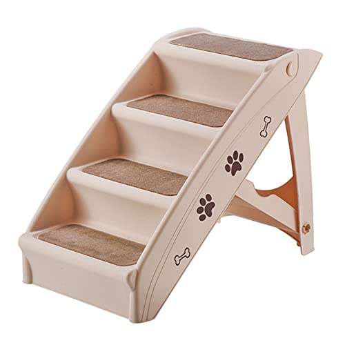 Pet Dog Stairs Steps Für Hochbett Für Kleine Hunde Waschbarer Teppich Faltbarer Kunststoff,Beige von DOPORA