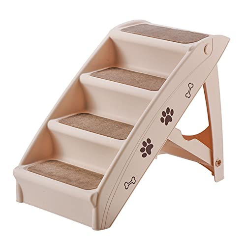 Pet Dog Stairs Steps Für Hochbett Für Kleine Hunde Waschbarer Teppich Faltbarer Kunststoff,Beige von DOPORA