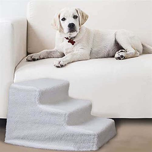 Pet Steps Weicher Plüschüberzug Für Kleine Tiere, 3-Stufige Montageleiter, Leicht, Tragbar, Für Katzen, Hunde, Langlebige Rampenunterstützung,Weiß von DOPORA