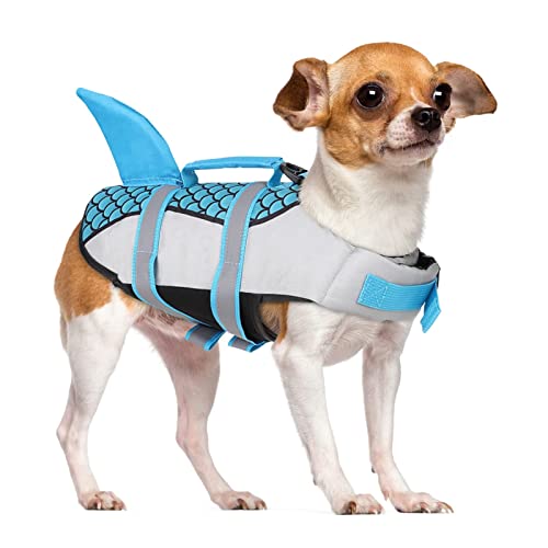 Shark Hundeschwimmweste, Verstellbare, Reflektierende Ripstop-Hundeschwimmweste, Verbesserter Auftrieb, Lebensretter Für Haustiere Mit Rettungsgriff,Blau,XXL von DOPORA