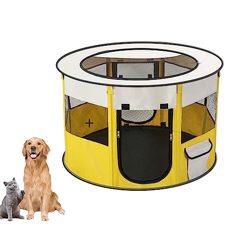 Tragbarer Haustier-Laufstall Für Den Innenbereich, Hundelaufstall Und Hundehütte, Zusammenklappbare Haustierzelte Für Den Außenbereich,Gelb,M von DOPORA