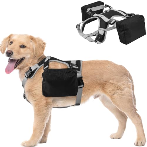 DORA BRIDAL Hunderucksack für Mittelgroße & Große Hunde, Hunderucksack Geschirr, Hunde Wanderrucksack mit Seitentaschen, Outdoor Haustiersattel für Deutscher Schäferhund, Labrador (Schwarz, Medium) DORA BRIDAL Hunderucksack für Mittelgroße & Große Hunde, Hunderucksack Geschirr, Hunde Wanderrucksack mit Seitentaschen, Outdoor Haustiersattel für Deutscher Schäferhund, Labrador (Schwarz, Medium) von DORA BRIDAL