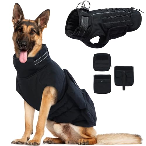DORA BRIDAL Taktischer Hunde-Wintermantel, verstellbares Militärdienstgeschirr für Training, Spazierengehen, Wandern, Hundeweste mit Molle-Einsätzen mit 3 Beuteln für kleine, mittelgroße und große DORA BRIDAL Taktischer Hunde-Wintermantel, verstellbares Militärdienstgeschirr für Training, Spazierengehen, Wandern, Hundeweste mit Molle-Einsätzen mit 3 Beuteln für kleine, mittelgroße und große von DORA BRIDAL