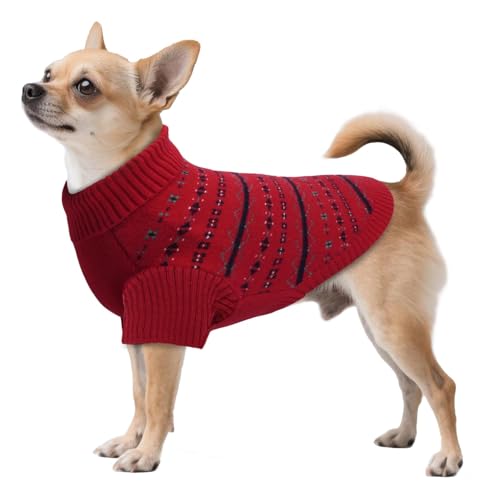 Dora Bridal Pullover für kleine Hunde, warmer gestrickter Welpen-Rollkragen für den Winter und Weihnachten, Hundekleidung für Chihuahua, Französische Bulldogge, Yorkie (XS, Rot Dora Bridal Pullover für kleine Hunde, warmer gestrickter Welpen-Rollkragen für den Winter und Weihnachten, Hundekleidung für Chihuahua, Französische Bulldogge, Yorkie (XS, Rot von DORA BRIDAL