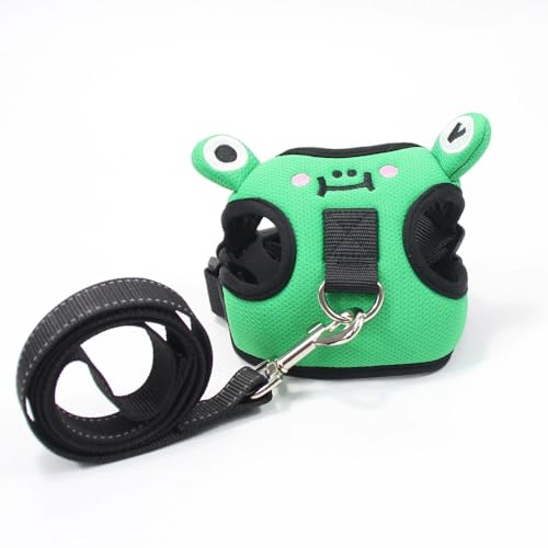 Hundegeschirr für kleine Hunde, Hundegeschirr und Leine, Set, niedlich, atmungsaktiv, Netz-Welpengeschirre, verstellbar, weich gepolstert, Hundeweste, Geschirre (grüner Frosch, XS) von DORA BRIDAL