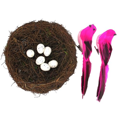Vogelhaus-Korb-Set aus natürlichem Rattan, inklusive gefiederten Akzenten mit künstlichen Eiern, für den Frühling, Zuhause, Bühnenbildung, Fotografie-Requisiten, Oster-Foto-Requisiten Vogelhaus-Korb-Set aus natürlichem Rattan, inklusive gefiederten Akzenten mit künstlichen Eiern, für den Frühling, Zuhause, Bühnenbildung, Fotografie-Requisiten, Oster-Foto-Requisiten von DOSERTY
