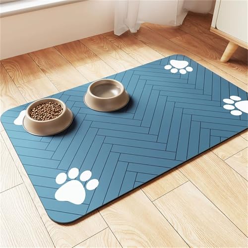 DOTBUY-SHOP Futtermatte Hund Saugfähig, Chevron Muster Futterunterlage Katzen Haustier mit rutschfest Gummiunterseite Schnelltrocknend Futternapf Katzennapf Unterlage (Blau,80x120cm) von DOTBUY-SHOP