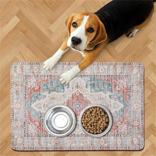 DOTBUY-SHOP Futtermatte Hund Saugfähig, Ethnisch Stil Futterunterlage Katzen Haustier mit rutschfest Gummiunterseite Schnelltrocknend Futternapf Katzennapf Unterlage (Stil 2,80x120cm) von DOTBUY-SHOP