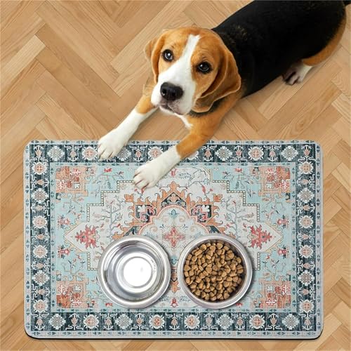 DOTBUY-SHOP Futtermatte Hund Saugfähig, Ethnisch Stil Futterunterlage Katzen Haustier mit rutschfest Gummiunterseite Schnelltrocknend Futternapf Katzennapf Unterlage (Stil 3,40x120cm) von DOTBUY-SHOP