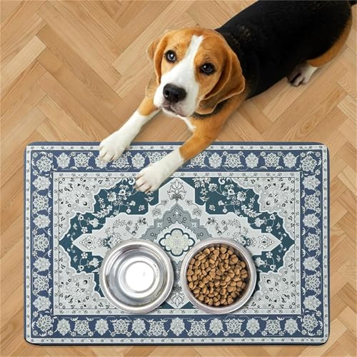 DOTBUY-SHOP Futtermatte Hund Saugfähig, Ethnisch Stil Futterunterlage Katzen Haustier mit rutschfest Gummiunterseite Schnelltrocknend Futternapf Katzennapf Unterlage (Stil 5,80x120cm) von DOTBUY-SHOP