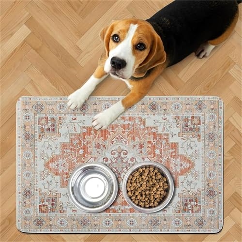 DOTBUY-SHOP Futtermatte Hund Saugfähig, Ethnisch Stil Futterunterlage Katzen Haustier mit rutschfest Gummiunterseite Schnelltrocknend Futternapf Katzennapf Unterlage (Stil 6,80x120cm) von DOTBUY-SHOP