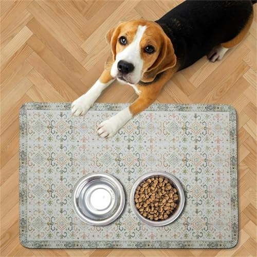 DOTBUY-SHOP Futtermatte Hund Saugfähig, Ethnisch Stil Futterunterlage Katzen Haustier mit rutschfest Gummiunterseite Schnelltrocknend Futternapf Katzennapf Unterlage (Stil 7,80x120cm) von DOTBUY-SHOP