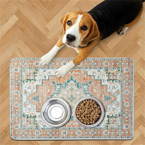 DOTBUY-SHOP Futtermatte Hund Saugfähig, Ethnisch Stil Futterunterlage Katzen Haustier mit rutschfest Gummiunterseite Schnelltrocknend Futternapf Katzennapf Unterlage (Stil 8,30x40cm) von DOTBUY-SHOP