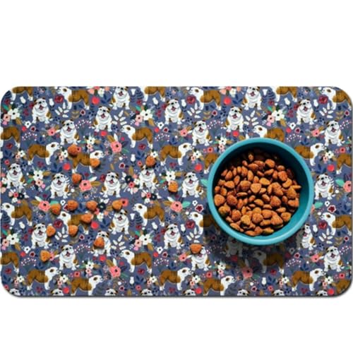 DOTBUY-SHOP Futtermatte Hund Saugfähig, Floral Muster Futterunterlage Katzen Haustier mit rutschfest Gummiunterseite Schnelltrocknend Futternapf Katzennapf Unterlage (Blumen,80x120cm) von DOTBUY-SHOP
