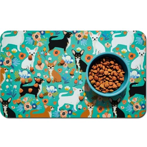 DOTBUY-SHOP Futtermatte Hund Saugfähig, Floral Muster Futterunterlage Katzen Haustier mit rutschfest Gummiunterseite Schnelltrocknend Futternapf Katzennapf Unterlage (Floral,80x120cm) von DOTBUY-SHOP