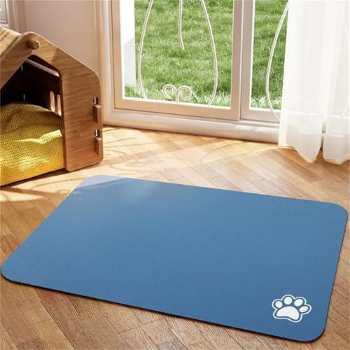 DOTBUY-SHOP Futtermatte Hund Saugfähig, Futterunterlage Katzen Haustier mit rutschfest Gummiunterseite Schnelltrocknend Futternapf Katzennapf Unterlage Napfunterlage (Blau B,60x90cm) von DOTBUY-SHOP