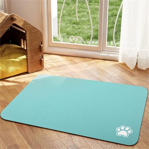 DOTBUY-SHOP Futtermatte Hund Saugfähig, Futterunterlage Katzen Haustier mit rutschfest Gummiunterseite Schnelltrocknend Futternapf Katzennapf Unterlage Napfunterlage (Hellblau B,50x80cm) von DOTBUY-SHOP