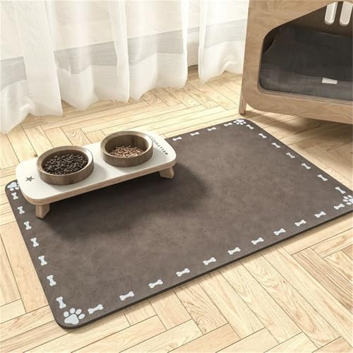 DOTBUY-SHOP Futtermatte Hund Saugfähig, Futterunterlage Katzen Haustier mit rutschfest Gummiunterseite Schnelltrocknend Futternapf Katzennapf Unterlage Napfunterlage (Hellbraun E,50x80cm) von DOTBUY-SHOP