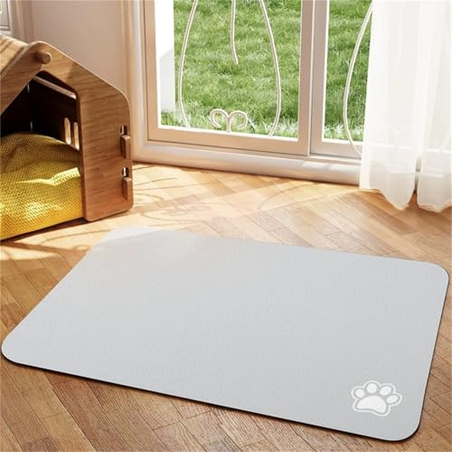 DOTBUY-SHOP Futtermatte Hund Saugfähig, Futterunterlage Katzen Haustier mit rutschfest Gummiunterseite Schnelltrocknend Futternapf Katzennapf Unterlage Napfunterlage (Hellgrau B,80x120cm) von DOTBUY-SHOP