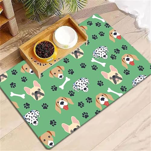 DOTBUY-SHOP Futtermatte Hund Saugfähig, Futterunterlage Katzen Haustier mit rutschfest Gummiunterseite Schnelltrocknend Futternapf Katzennapf Unterlage Napfunterlage (Karikatur,40x120cm) von DOTBUY-SHOP