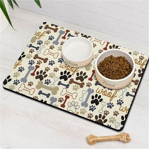 DOTBUY-SHOP Futtermatte Hund Saugfähig, Futterunterlage Katzen Haustier mit rutschfest Gummiunterseite Schnelltrocknend Futternapf Katzennapf Unterlage Napfunterlage (Khaki,60x90cm) von DOTBUY-SHOP