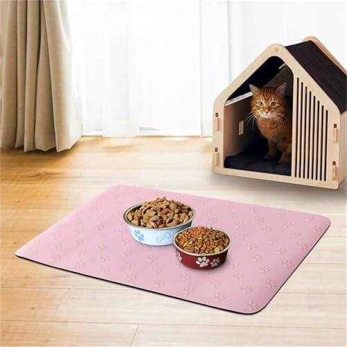 DOTBUY-SHOP Futtermatte Hund Saugfähig, Futterunterlage Katzen Haustier mit rutschfest Gummiunterseite Schnelltrocknend Futternapf Katzennapf Unterlage Napfunterlage (Rosa,80x120cm) von DOTBUY-SHOP