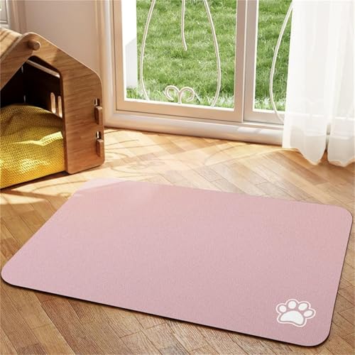 DOTBUY-SHOP Futtermatte Hund Saugfähig, Futterunterlage Katzen Haustier mit rutschfest Gummiunterseite Schnelltrocknend Futternapf Katzennapf Unterlage Napfunterlage (Rosa B,50x80cm) von DOTBUY-SHOP